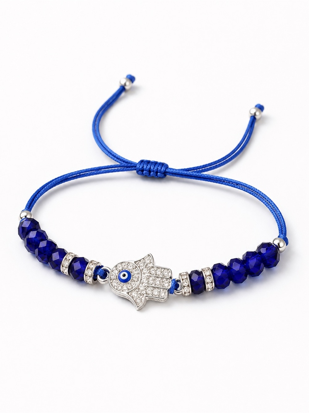 🪬Blue Hamsa Crystal Bead Adjustable Bracelet #9